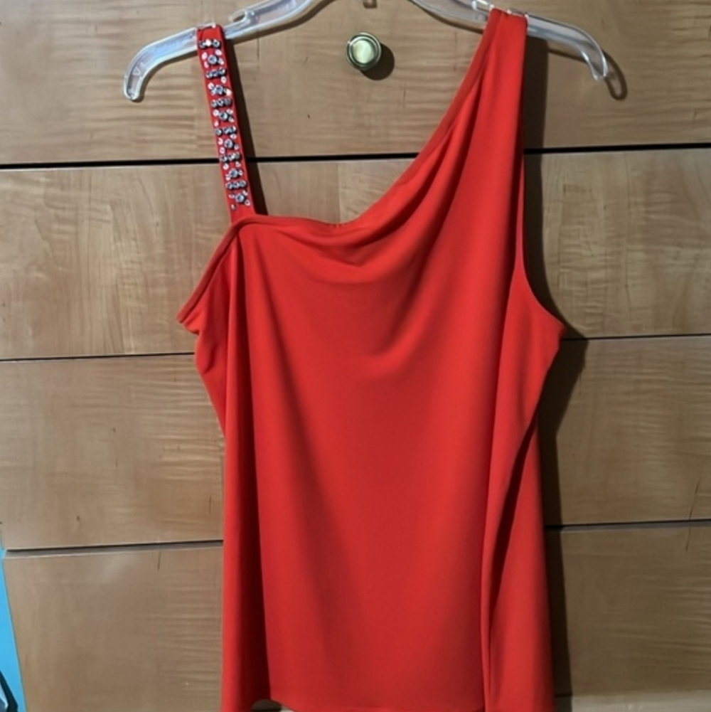 INC International Concepts Red/Orange Embellished Strap Top